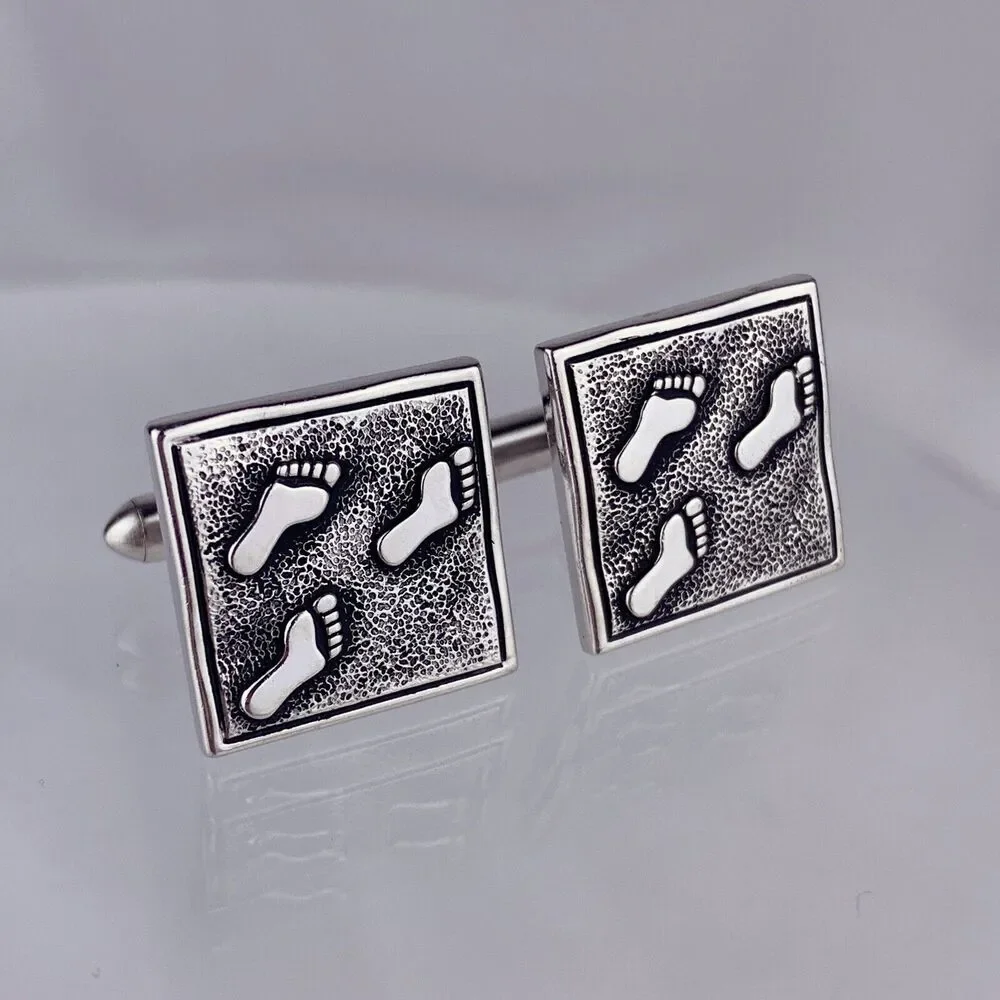 Footprints in Sand Silver Tone Cufflinks Footsteps 3 Dimensional Swank Vintage